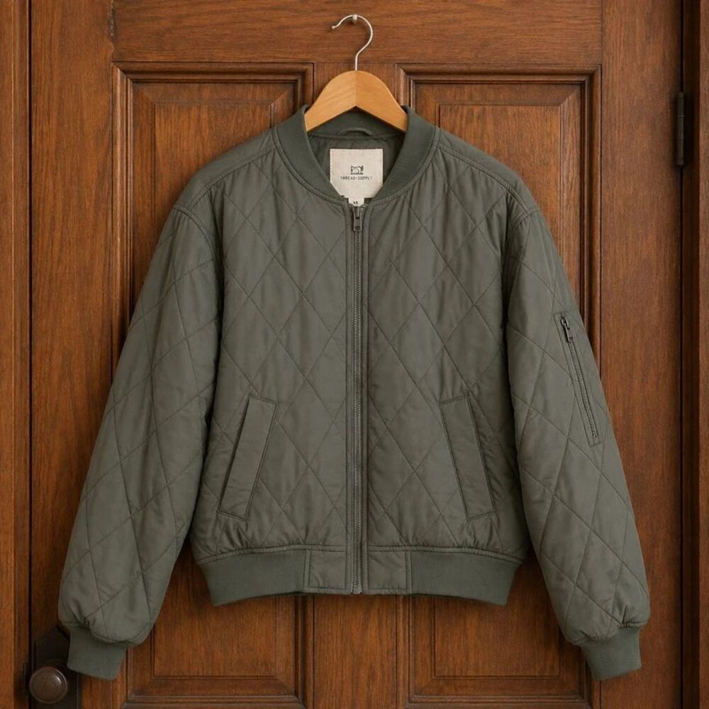 Thread & Supply Green Quilted Bomber Jacket Women